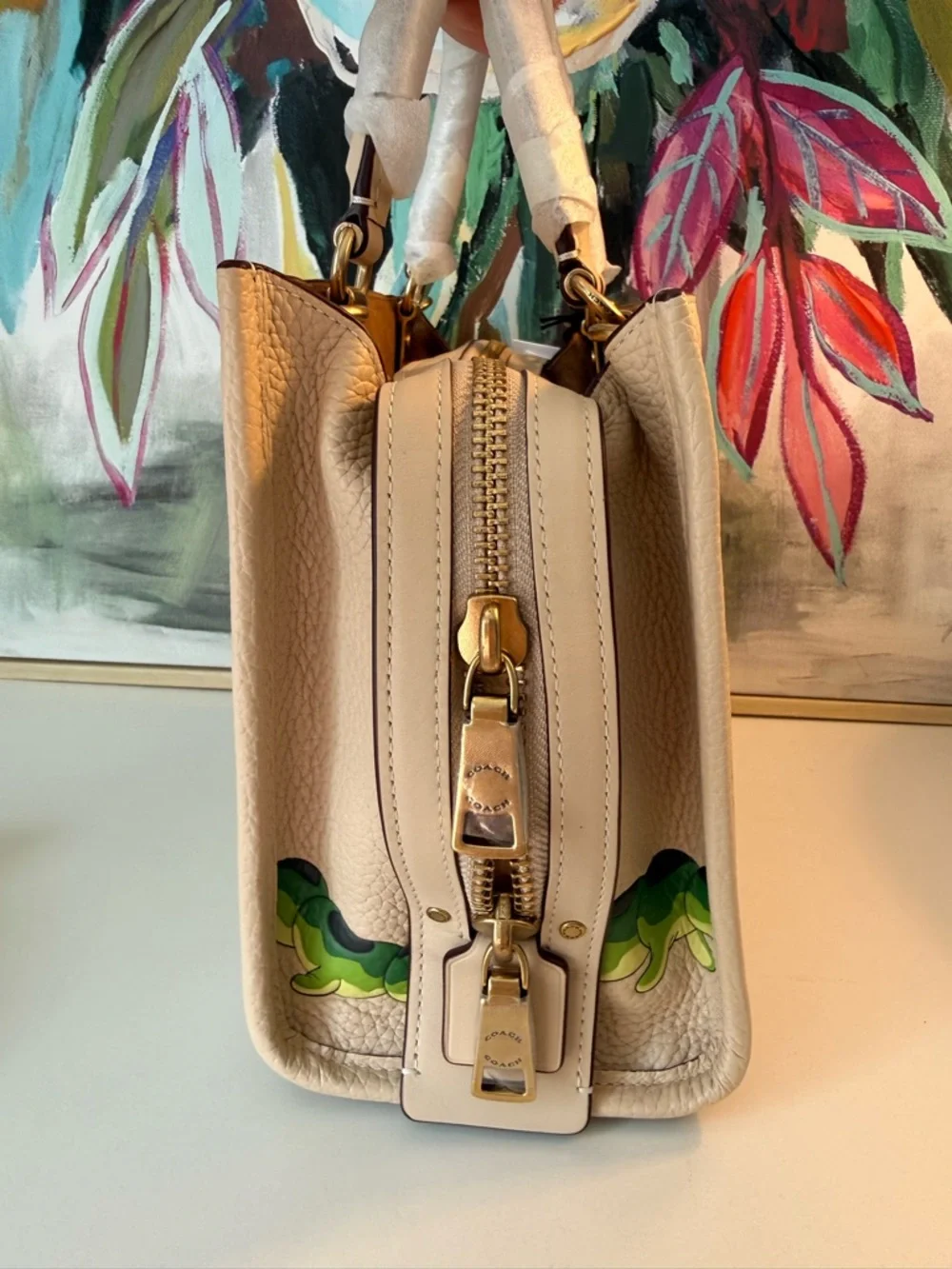 NWT COACH X DISNEY IVORY LEATHER ROGUE 25 WITH MICKEY MOUSE & CATERPILLAR CH461 - Picture 2 of 13